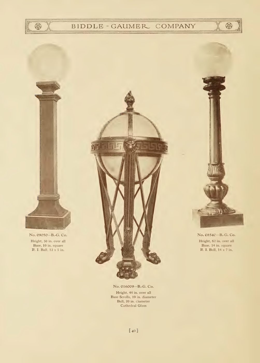Complete exterior standards pairing ornamental posts with globe and lantern tops.