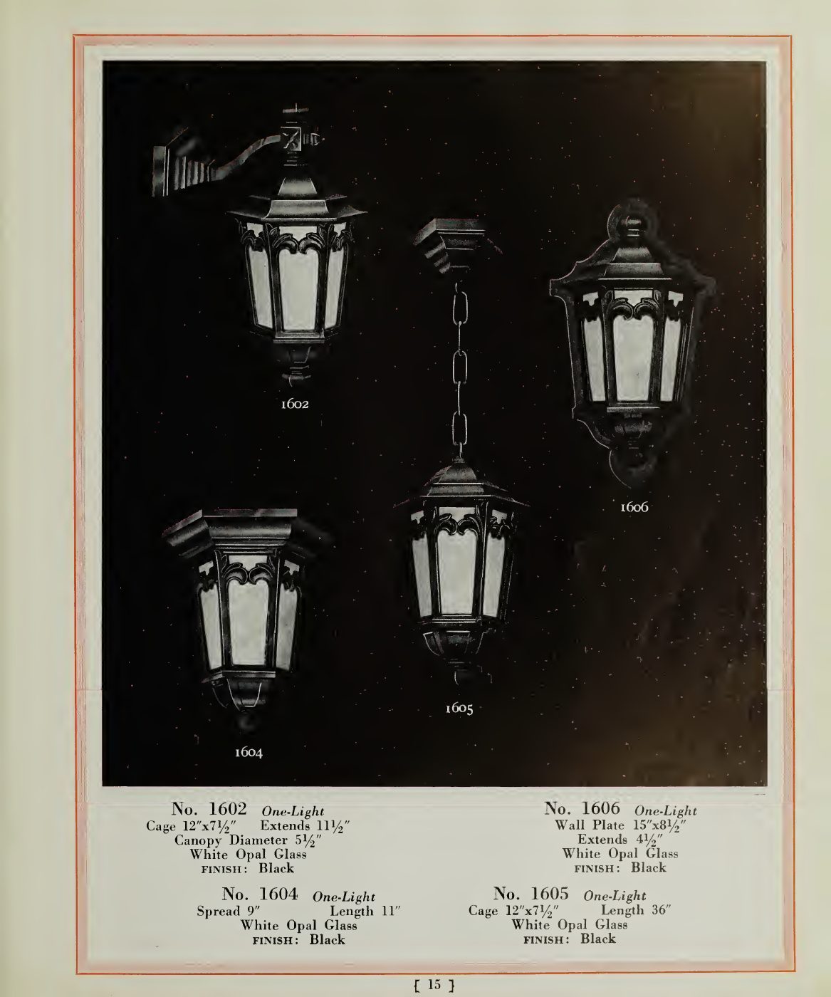 Exterior lanterns with hanging, ceiling, and wall-mounted configurations.