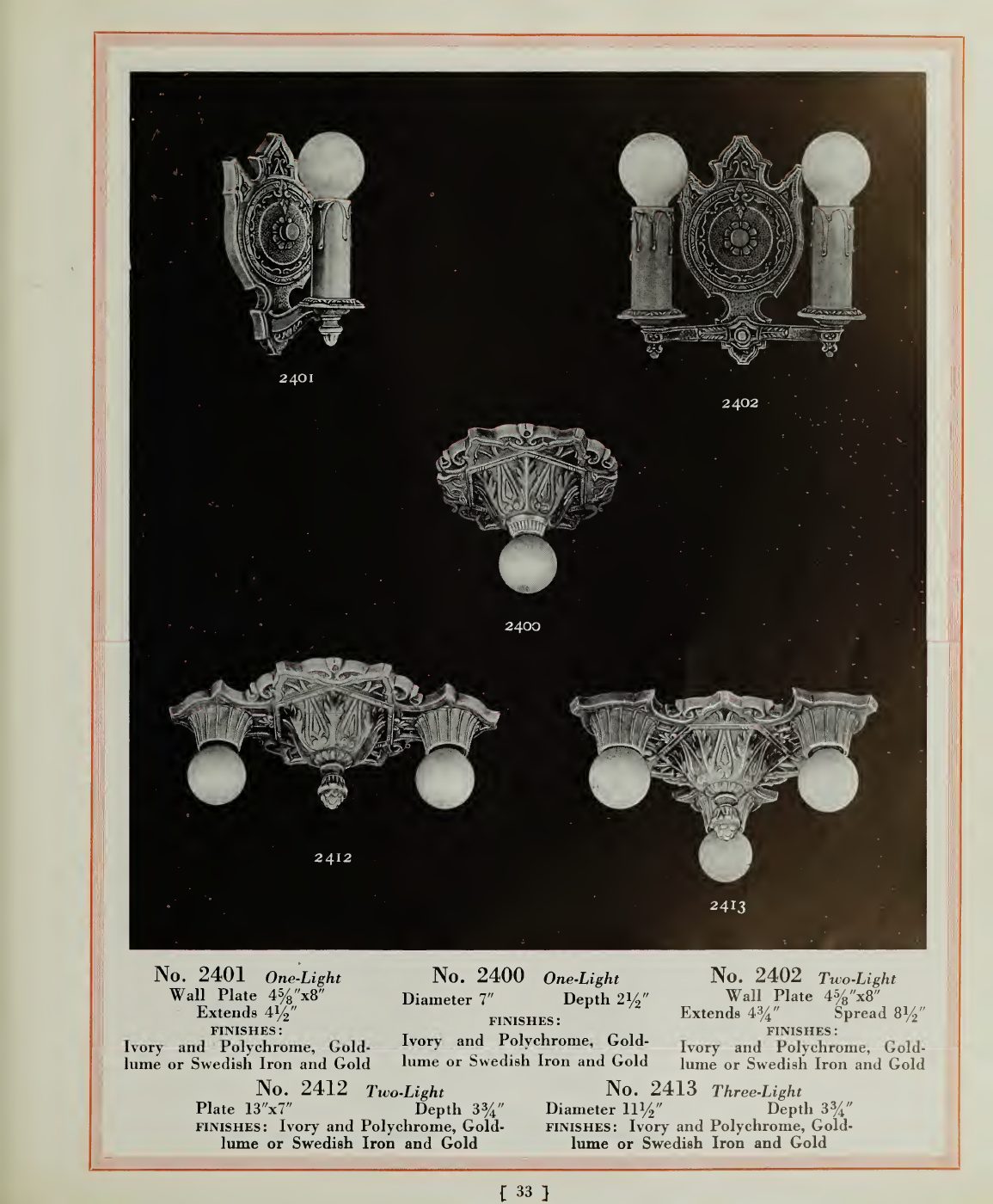 Lower ceiling fixtures and wall brackets with exposed rounded bulbs.