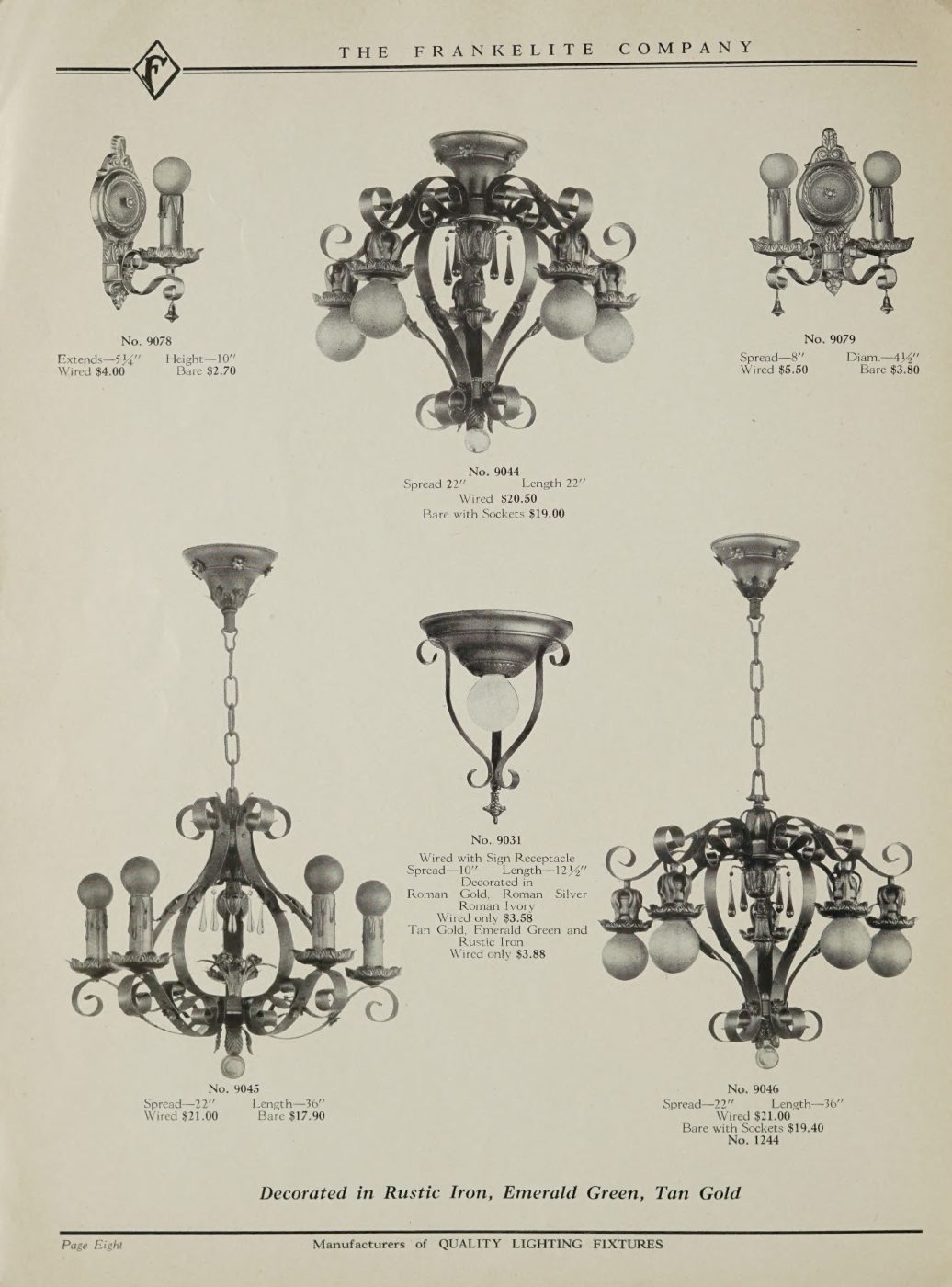 Revival chandeliers using compact bodies, curved arms, and candle-form sockets.