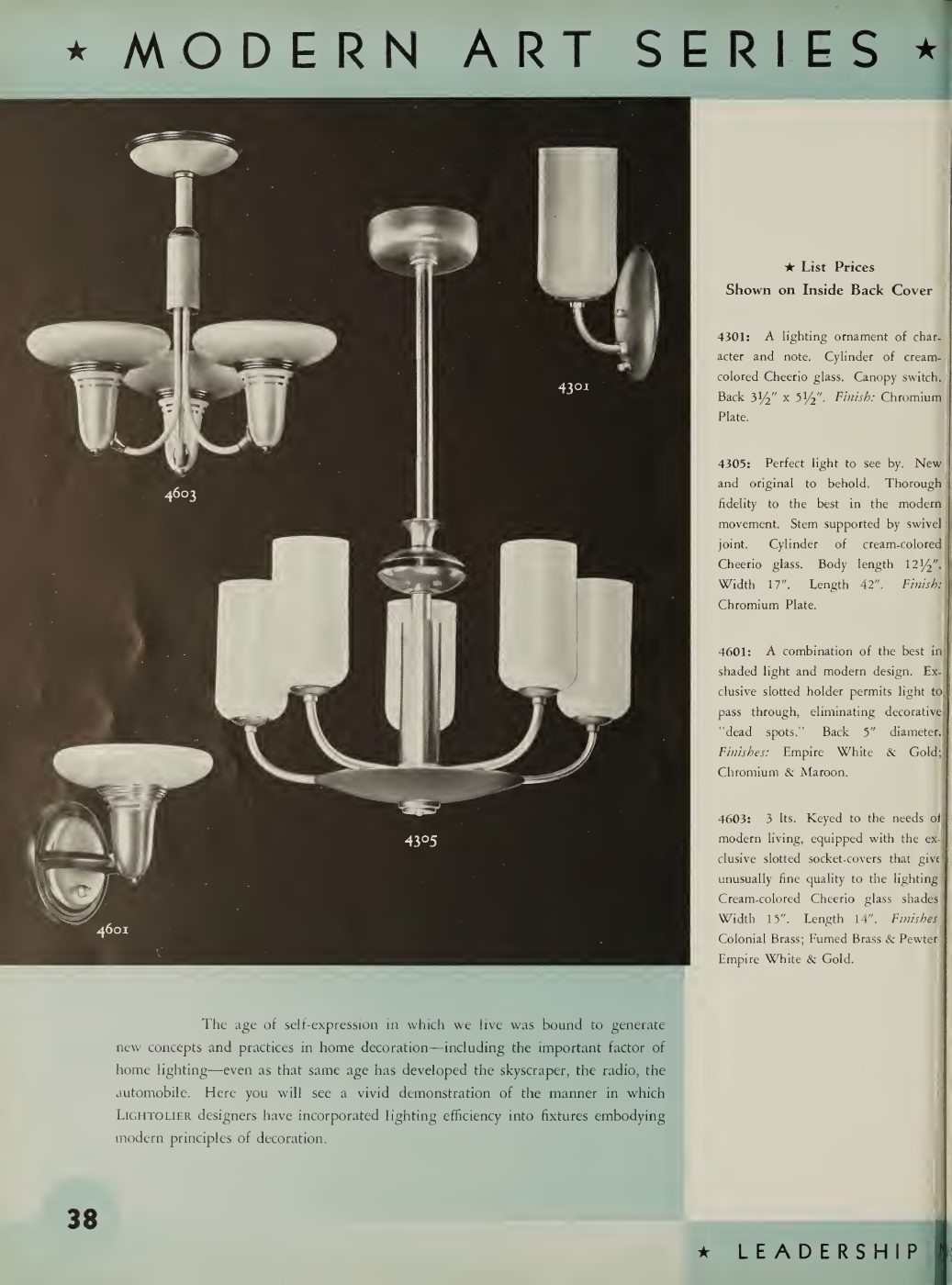 The Modern Art series: streamlined ceiling and wall fixtures for interwar interiors.